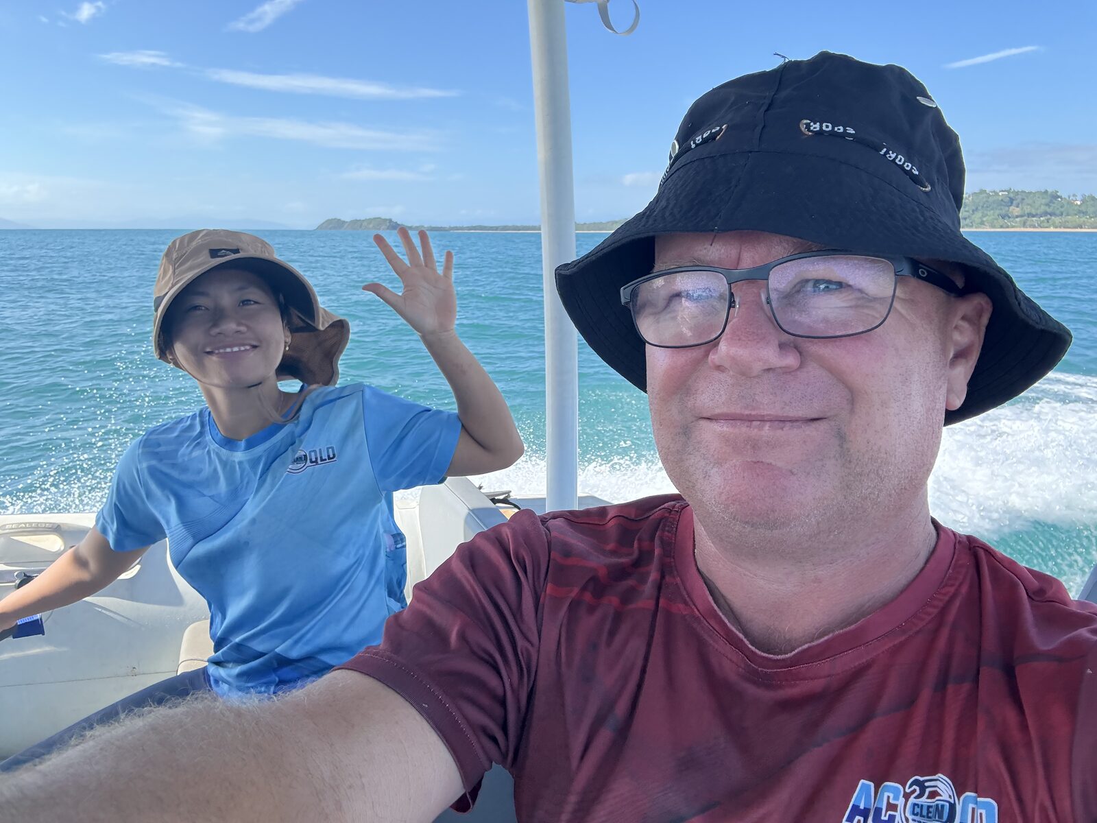 Steve and his wife from ACcleanQLD out on the water off the Cassowary Coast
